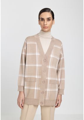Checked Knitted V-Neck Cardigan