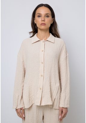 Solid Textured Front Slit Shirt