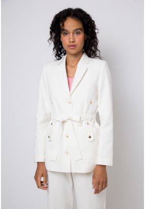 Notched Collar Belted Blazer