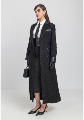 Tweed Double Breasted Belted Coat