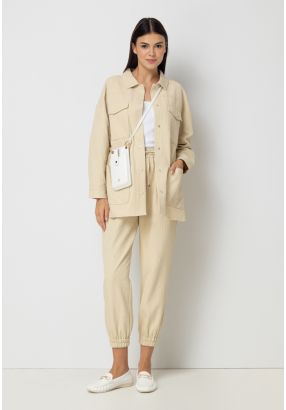 Textured High Waist Solid Trouser