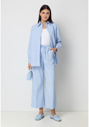 Textured Wide Leg High Waist Trouser