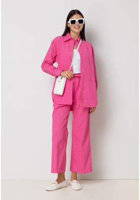 Textured Wide Leg High Waist Trouser
