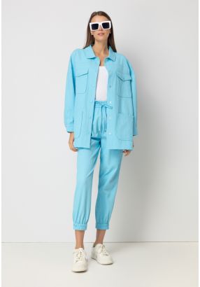 Textured High Waist Solid Trouser