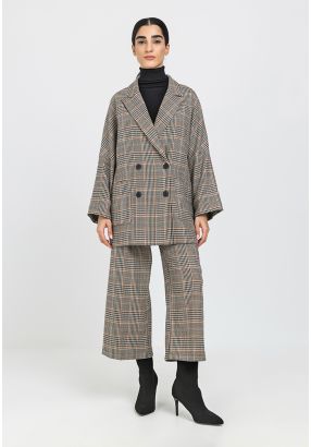 Plaid Houndstooth Straight Leg Trouser