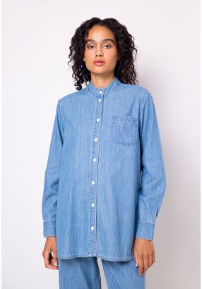 Solid Long Sleeve Denim Shirt