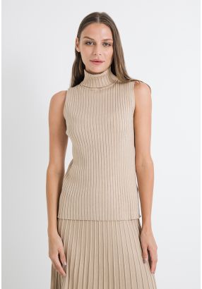 Ribbed Knitted High Neck Basic Top