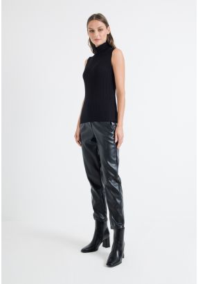 Peg Leg High Waist PU Leather Trouser