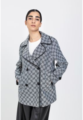 Double Breasted Monogram Print Jacket