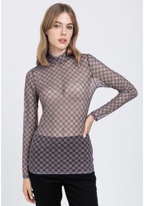 Printed Monogram Mesh Top