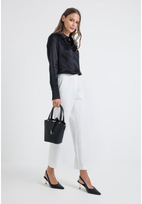 Solid High Waist Pegged Trouser