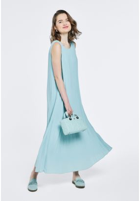 Pleated Sleeveless A-Line Dress