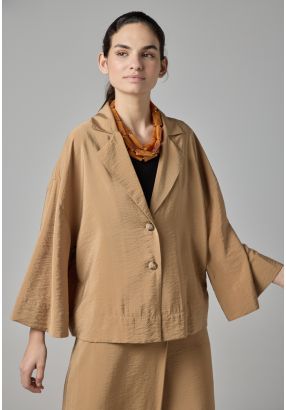 Solid Drop Shoulder Crinkled Jacket