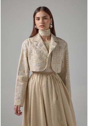 Long Sleeve Mirror Embroidered Cropped Jacket