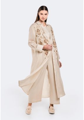 Sequin Embellished Embroidered Shirt Dress