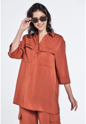 Crinkled Three Quarter Sleeves Blouse