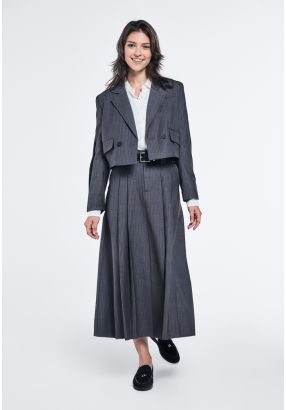 Striped Pleated Flared Skirt