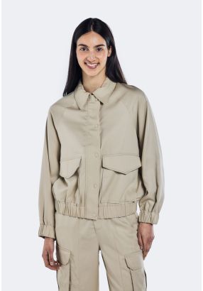 Solid Elastic Waist Jacket