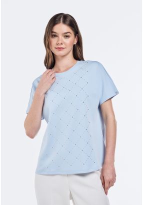Strass Embellished Solid T-Shirt