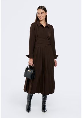 Pleated Belted Dress
