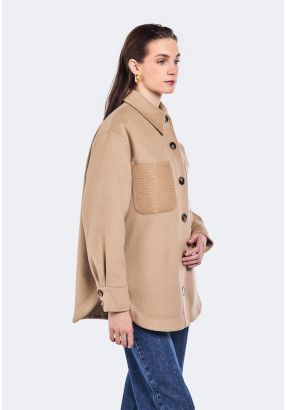 Faux Leather Patch Pocket  Jacket
