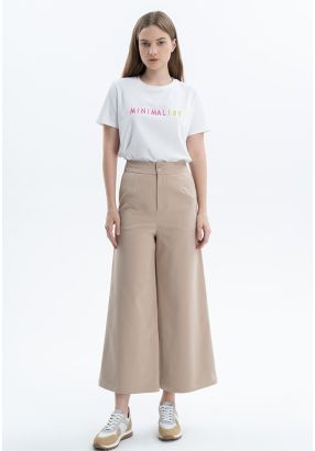 Solid Wide Leg Trouser With Button Waistband