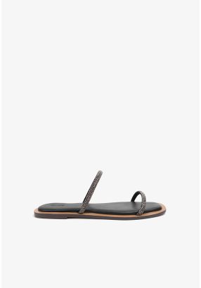 Double Crystal Strap Flat Sandals