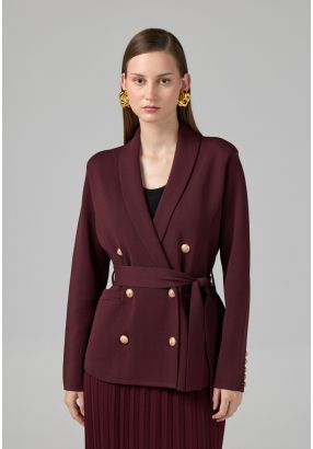 Front Pockets Knitted Belted Jacket