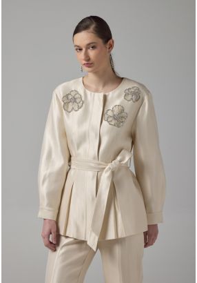 Crystal Embellished Belted Jacket