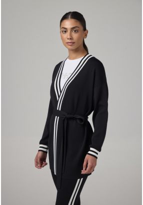 Contrast Knitted Belted Cardigan