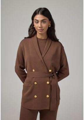 Front Pockets Knitted Belted Jacket
