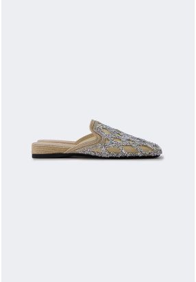Rhinestones Embellished Mesh Mules