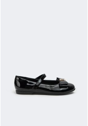 Shiny Bow Embellished Ankle Strap Shoes