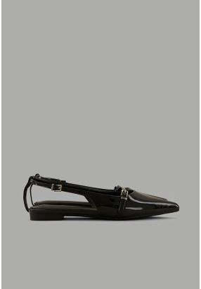 Glossy Strap Sling Back Flats