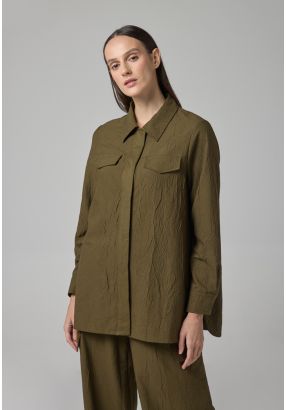 Solid Long Sleeve Crinkled Shirt