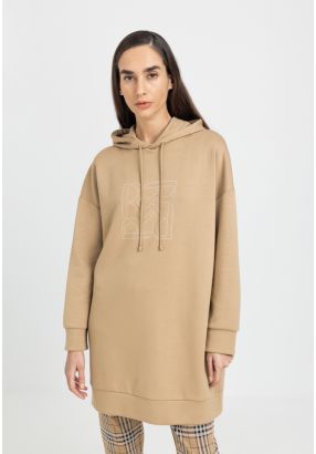 Front Monogram Print Drop Shoulder Midi Hoodie