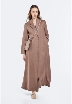 Solid Notched Collar Abaya