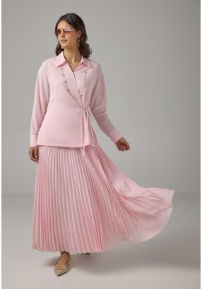 Solid Pleated Maxi Skirt