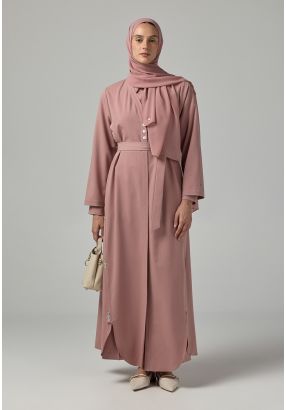 عباية سادة بأكمام طويلة مع حجاب (قطعتين)