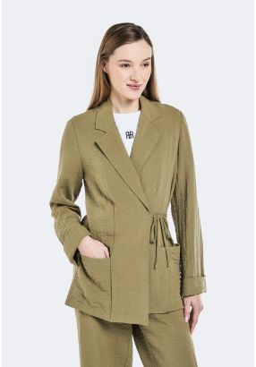 Crinkled Wrap Notched Collar Jacket