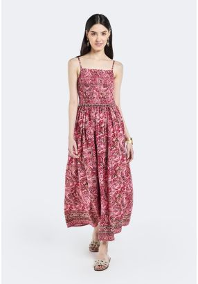 Smocked Paisley Print Dress