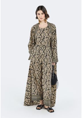 Leaf Print Straight Leg Trousers