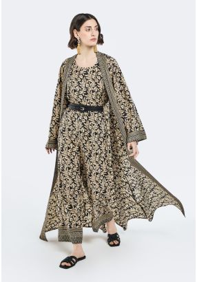 Leaf Print Belted Abaya