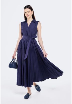 Solid Pleated Maxi Dress