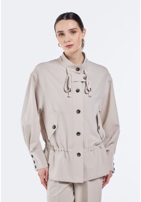 Solid Drawstring Waist Jacket