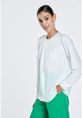 Solid Crystal And Pearl Embellished Blouse