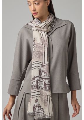 Printed Fringe Hem Scarf