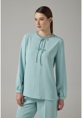 Crystal Embellished Bow-Detail Blouse