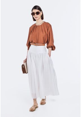 Wide Waistband Flared Skirt