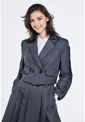 Striped Double Breasted Cropped Blazer